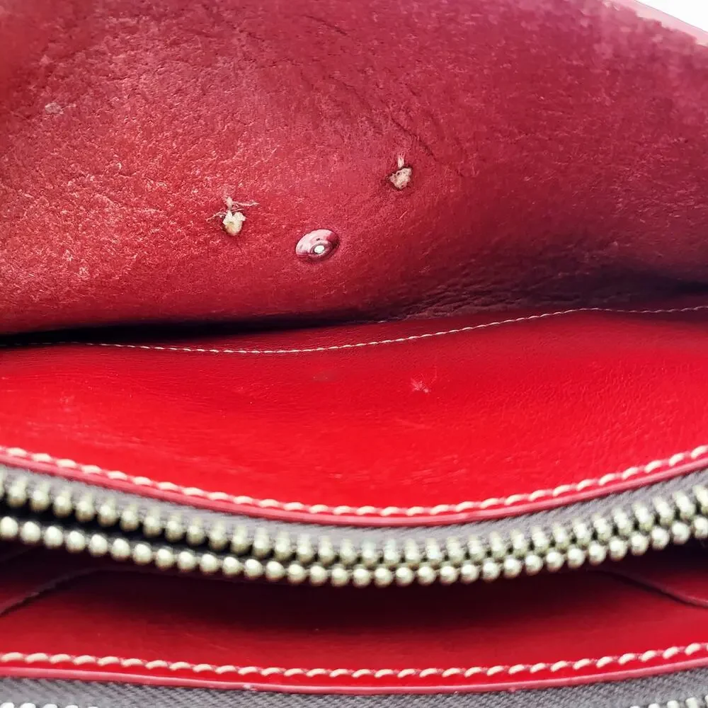 Fredd + Basha Red Leather Embroidered Daisy Snap Button Closure Accordion Wallet